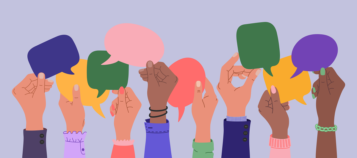 Abstract image showing hands and speech bubbles